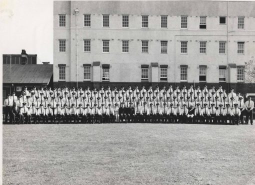 Class 110 at Redfern Police Academy. 160 members in the Class who were Sworn In on 3 April 1967. Back Row ( L - R ) ?, ?, ?, ?, ?, ?, ?, ?, ?, ?, ?, ?, ?, ?, ?, ?, ?, ?, ?, ?, ?, ?, ?, ?, ?, ?, ?, ?, ( 28 ) 4th Row: ?, ?, ?, ?, ?, ?, ?, ?, ?, ?, ?, ?, ?, ?, ?, ?, ?, ?, ?, ?, ?, ?, ?, ?, ?, ?, ?, ?, ?, ? ( 30 ) 3rd Row: ?, ?, ?, ?, ?, ?, ?, ?, ?, ?, ?, ?, ?, ?, ?, ?, ?, ?, ?, ?, ?, ?, ?, ?, ?, ?, ?, ?, ?, ?, ? ( 31 ) 2nd Row: ?, ?, ?, ?, ?, ?, ?, ?, ?, ?, ?, ?, ?, ?, ?, ?, ?, ?, ?, ?, ?, ?, ?, ?, ?, ?, ?, ?, ?, ?, ?, ?, ? ( 33 ) Front Row: ?, ?, ?, ?, ?, ?, ?, ?, ?, ?, ?, Ron SADLER # 12529, ?, Jan SHAW ( Female ), ?, ?, Sgt HORDER, Sgt Brian ANDREWS # 7525 or 9171 , ?, ?, ?, Roger DeLivera # 12493, ?, ?, ?, ?, ?, ?, ?, ?, ? ( 31 ) Total = 153