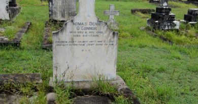 Sacred to the memory of Thomas Dennis O'CONNOR who died 2 November 1908 aged 44 years. Eternal Rest grant unto him O'Lord and let perpetual light shine on him. R.I.P.