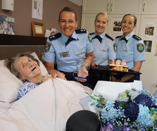 Burwood Police visiting Yvonne TUPMAN at her Nursing Home to help celebrate Yvonne's 105th birthday. 31 October 2025