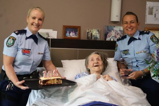 Burwood Police visiting Yvonne TUPMAN at her Nursing Home to help celebrate Yvonne's 105th birthday. 31 October 2025