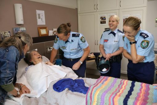 Burwood Police visiting Yvonne TUPMAN at her Nursing Home to help celebrate Yvonne's 105th birthday. 31 October 2025