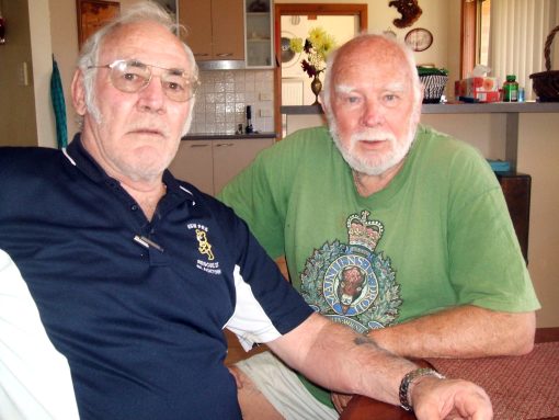 Two 'Old Salts' catching up at Tuncurry on 30 March 2014. Col KELSON # 17357 & Kev BISHOP # 10871