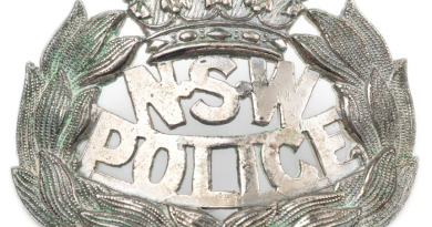 The NSWPF Hat Crest worn by Victor TURNER throughout his career.