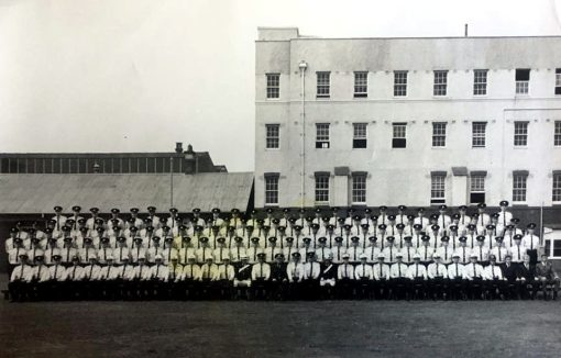 picture of Class111 26th June, 1967. All the cyclists have the first of the white helmets. They didn't last long either', once they realised that the broken necks were coming from the bad design, where the back of the helmet sat at the perfect point to break your neck, if your head was snapped backwards. Second white helmets issued hurriedly, 'say no more'..! Class 111 Redfern Police Academy15/5/1967 to 26/6/1967. Robert HYNES # 12668 - third row 4th from the right.