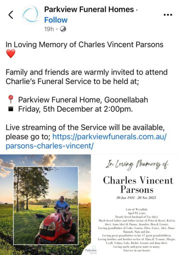 Charles Vincent PARSONS 01 - NSWPF 7336 - Died 20 Nov 2025