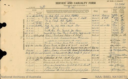 George Washington SLOAN   <br /> AKA George SLOAN   <br /> Nickname:  ?  <br /> Late of   ?  <br /> Relations in 'the job'   ?   <br /> "possible" relation in 'the job':    ?   <br /> NSW Police Training College - Penrith   Class #    ?  ?  ?   <br /> New South Wales Police Force     <br /> Regd. #  6281       <br /> Rank:  Commenced Training at Penrith Police Academy on Monday 18 October 1948  ( aged  28  years,  1  months,  26  days )    <br /> Probationary Constable - appointed   ? ? ?  ( aged   ?  years,   ?  months,   ?  days )    <br /> Constable - appointed   ? ? ?   <br /> Constable 1st Class - appointed   ? ? ?         <br /> Detective - appointed   ? ? ?       <br /> Senior Constable - appointed   ? ? ?       <br /> Leading Senior Constable - appointed   ? ? ? ( N/A )      <br /> Sergeant 3rd Class - appointed 26 October 1966   <br /> Sergeant 2nd Class - appointed  31 January 1974   <br /> Sergeant 1st Class - appointed   ? ? ?     <br /> Appears in the 1975 'Stud Book' but not the 1977 issue. <br /> Final Rank: =  Sergeant 2nd Class   <br /> Stations:   ?, Missing Person Bureau ( O.I.C. )( c1972 )     <br /> Service ( From Training Date ) period: From 18 October 1948     to     29 October 1975  =    27  years,    0  months,    11  days Service     <br /> World War II<br /> Regiment:                                    Australian Army<br /> Enlisted:                                      19 June 1942<br /> Service #                                      NX108770  -    /      ( N265023 )( Enlisted 28 May 1941 )( was Single &amp; living at 9 Wilson St, Wollongong, NSW )<br /> Rank:                                            Sergeant