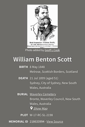 William Benton SCOTT 01 - NSWPF - Died 21 July 1899
